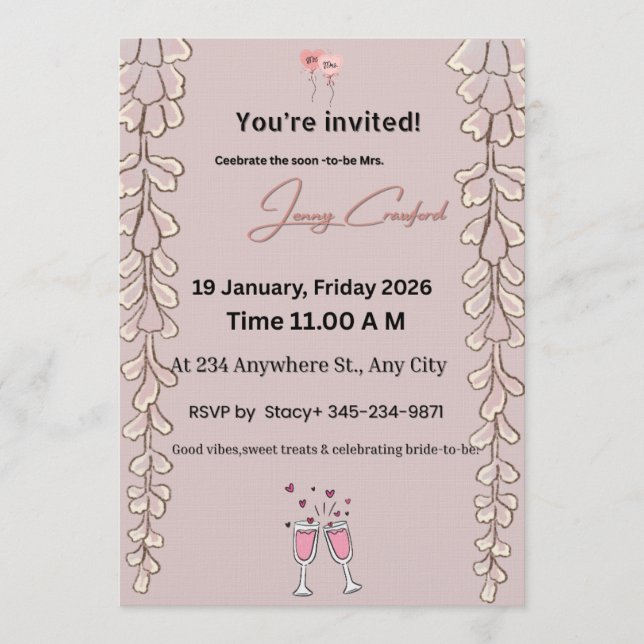 Invitación de Despedida de Soltera Floral | Nombre (Anverso)