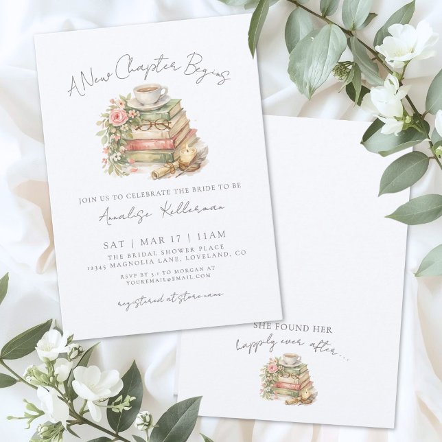 Invitación de Despedida de Soltera Floral Nuevo Ca (Book New Chapter Floral Bridal Shower Invitation)