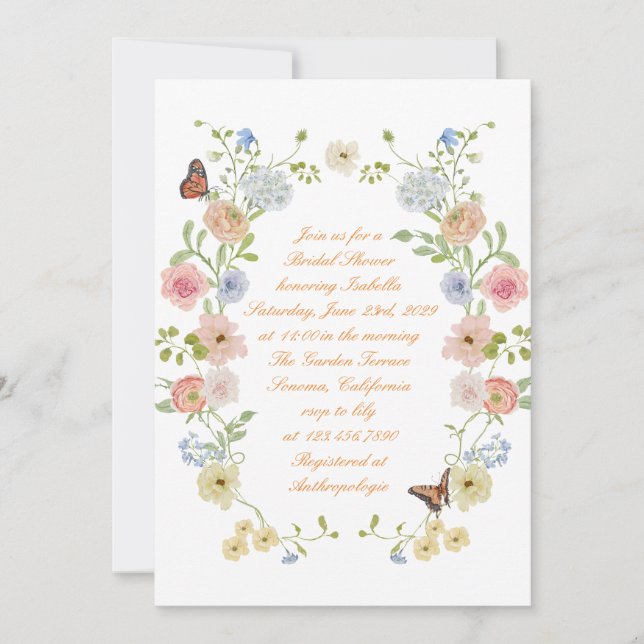 Invitación de Despedida de Soltera Floral Pastel R (Anverso)