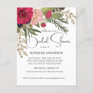 Invitación de Despedida de Soltera Floral Roja Ver