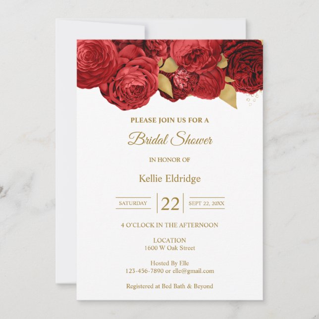 Invitación de Despedida de Soltera Floral Roja y D (Anverso)