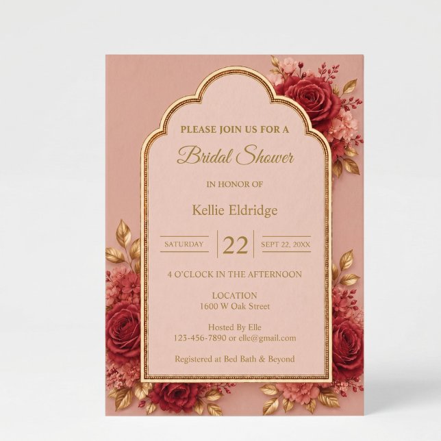 Invitación de Despedida de Soltera Floral Roja y D (Subido por el creador)