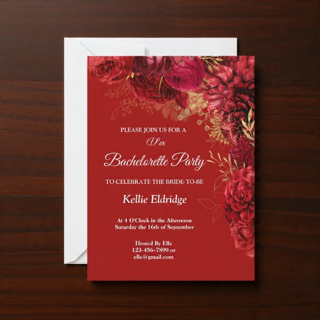 Invitación de Despedida de Soltera Floral Rojo y D (Subido por el creador)