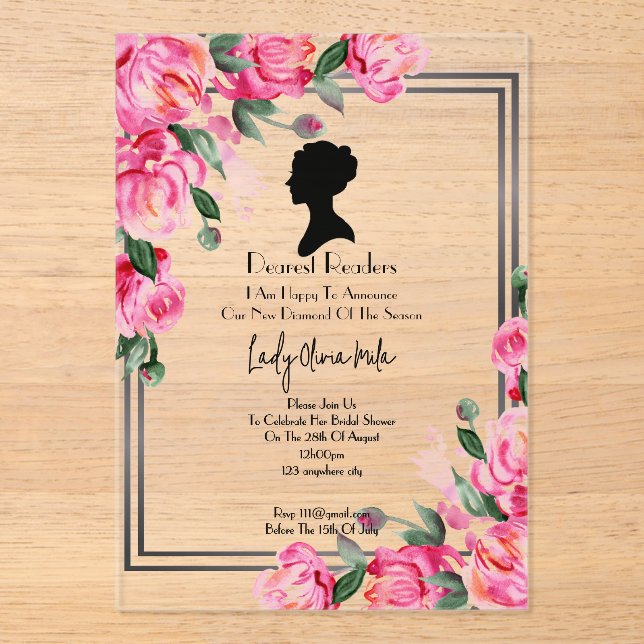 Invitación de despedida de soltera floral rosa (Anverso)