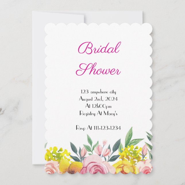 Invitación de despedida de soltera floral rosa (Anverso)