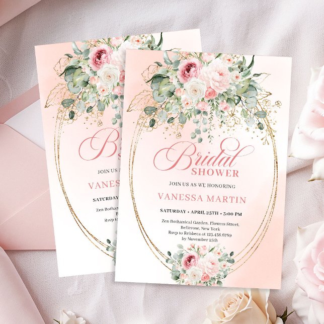Invitación de Despedida de Soltera Floral Rosa Boh (Boho Blush Pink Floral Bridal Shower Invitation)
