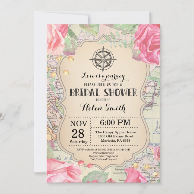 Invitación de Despedida de Soltera Floral Rosa de  (Anverso)