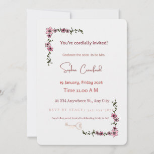 Invitación de Despedida de Soltera Floral Rosa Ele