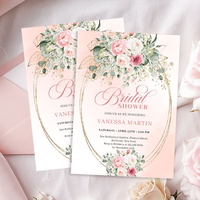 Invitación de Despedida de Soltera Floral Rosa Pál (Soft Pale Pink Floral Bridal Shower Invitation)