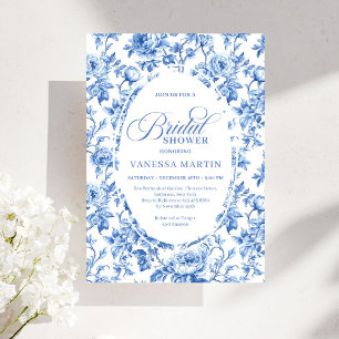 Invitación de Despedida de Soltera Floral Toile Az