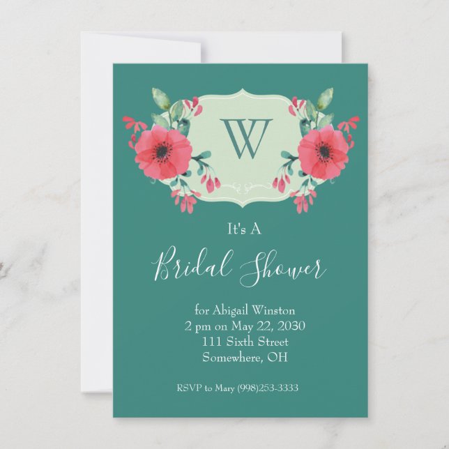 Invitación de Despedida de Soltera Floral Turquesa (Anverso)
