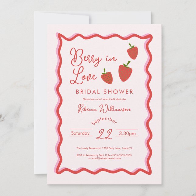 Invitación de Despedida de Soltera Fresa Enamorada (Anverso)