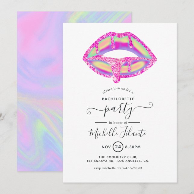Invitación de despedida de soltera Glitter Glam Ch (Anverso / Reverso)