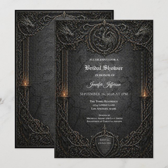 invitación de Despedida de Soltera GOT gótica oscu (Anverso / Reverso)