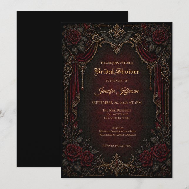 invitación de despedida de soltera gótica de vampi (Anverso / Reverso)