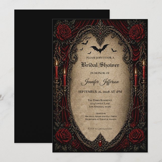 invitación de despedida de soltera gótica de vampi (Anverso / Reverso)