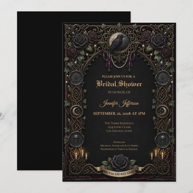 invitación de despedida de soltera gótica oscura (Anverso / Reverso)
