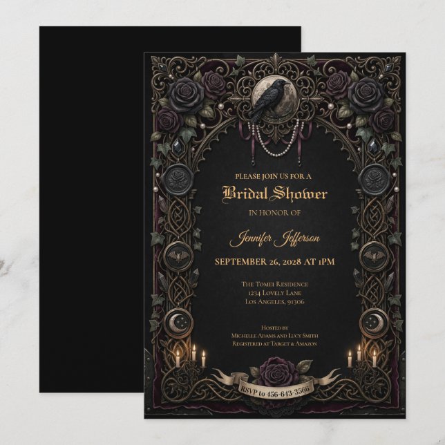 invitación de despedida de soltera gótica oscura (Anverso / Reverso)