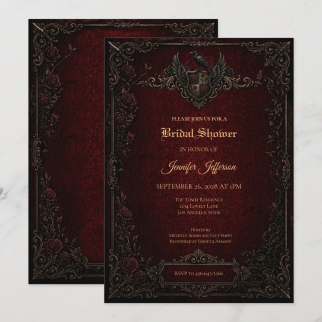 invitación de despedida de soltera gótica oscura (Anverso / Reverso)