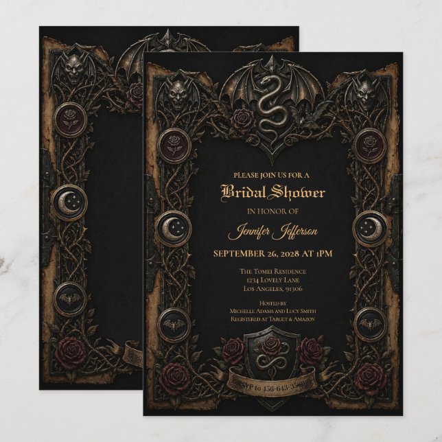 invitación de despedida de soltera gótica oscura (Anverso / Reverso)