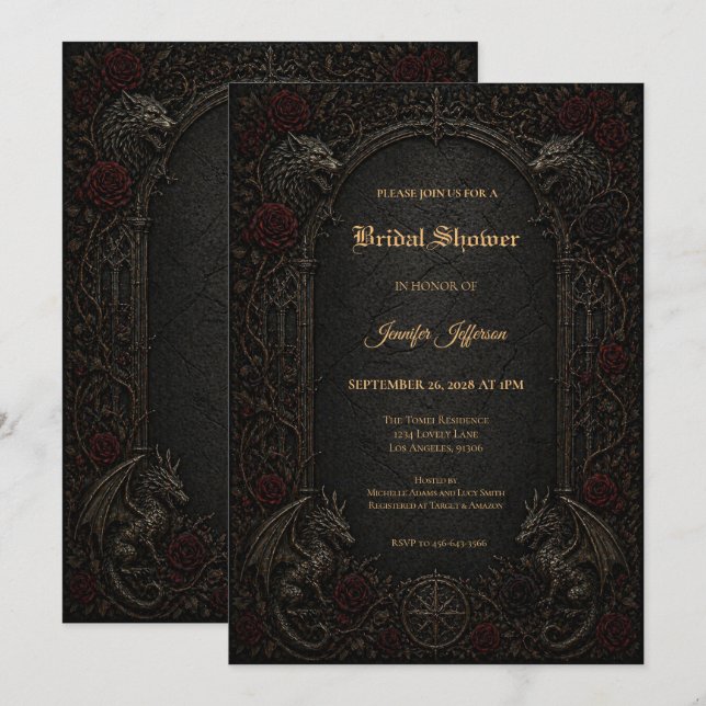 invitación de despedida de soltera gótica oscura G (Anverso / Reverso)