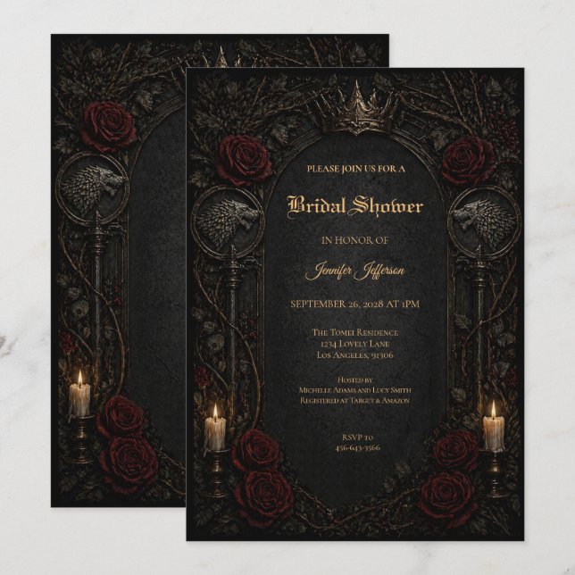 invitación de despedida de soltera gótica oscura G (Anverso / Reverso)