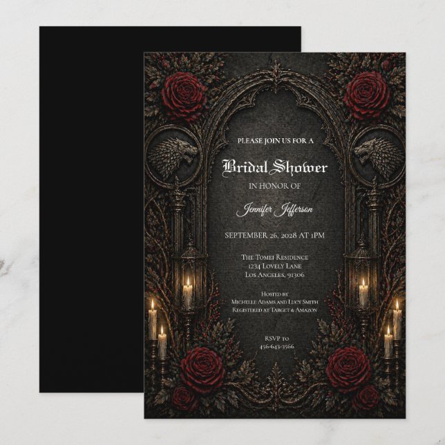 invitación de Despedida de Soltera gótica oscura G (Anverso / Reverso)
