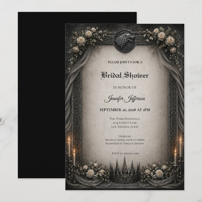 invitación de Despedida de Soltera gótica oscura G (Anverso / Reverso)