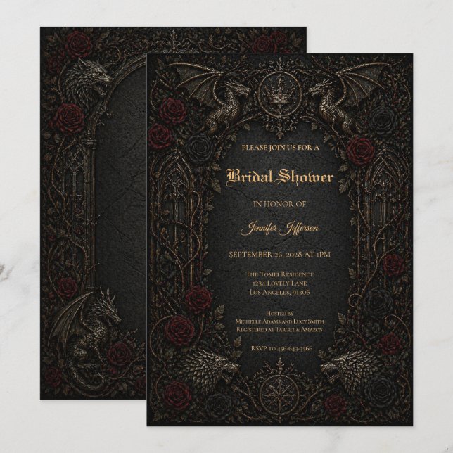 invitación de despedida de soltera gótica oscura G (Anverso / Reverso)