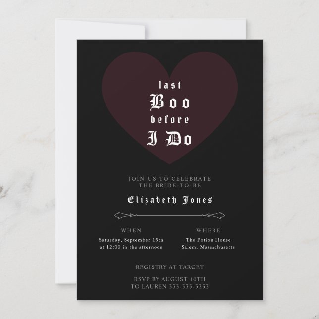 Invitación de Despedida de Soltera Gótica y Melanc (Anverso)
