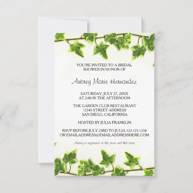 Invitación de Despedida de Soltera Green Ivy - 3x5 (Anverso)