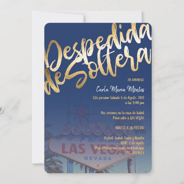 Invitación de Despedida de Soltera Las Vegas FauxG (Anverso)