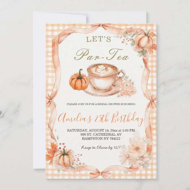Invitación de Despedida de Soltera Let's Par-Tea | (Anverso)