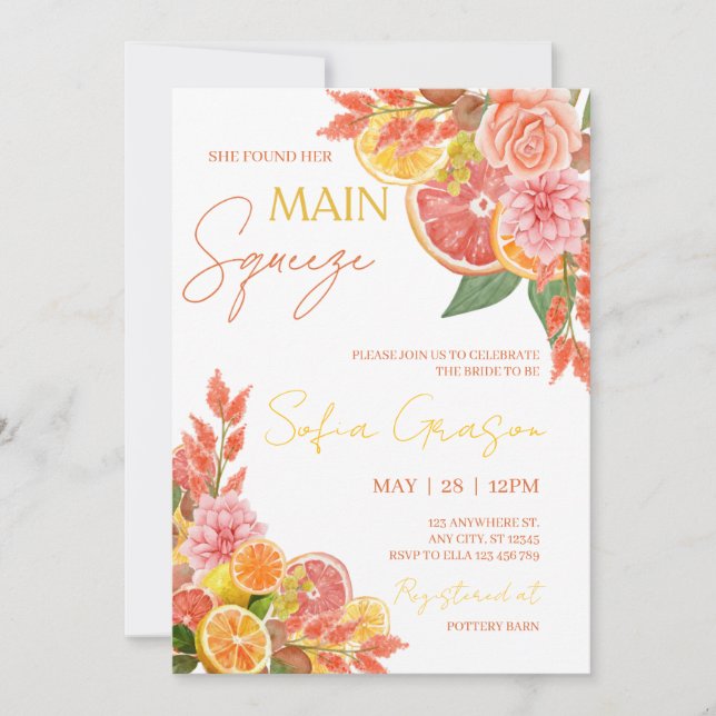 Invitación de Despedida de Soltera – Main Squeeze (Anverso)