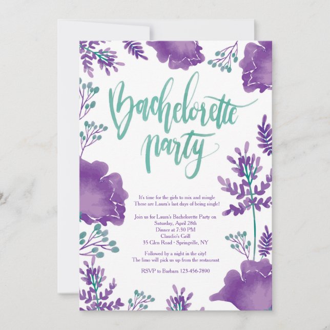 Invitación de despedida de soltera malva (Anverso)
