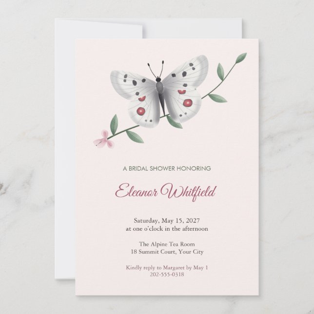 Invitación de Despedida de Soltera Mariposa Apollo (Anverso)