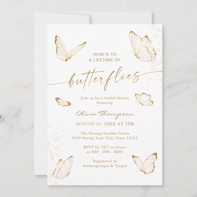 Invitación de Despedida de Soltera Mariposa de Oro (Anverso)