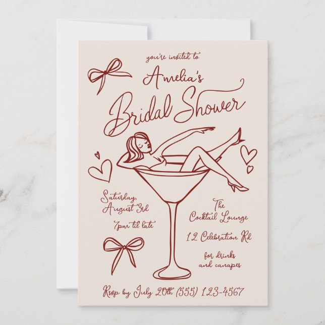Invitación de Despedida de Soltera Martini (Anverso)