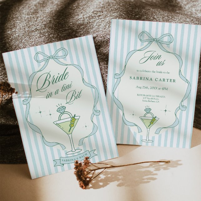 Invitación de Despedida de Soltera 'Novia en un Ti (Bride in a Tini Bit Bachelorette Invitation Blue)