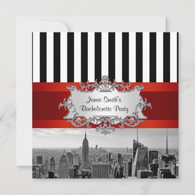 Invitación de despedida de soltera NYC Skyline BW  (Anverso)