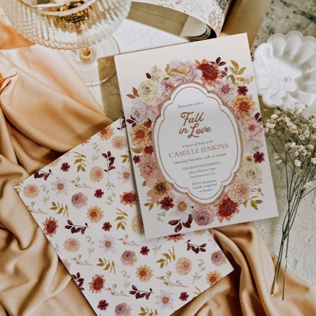 Invitación de Despedida de Soltera Otoño Amor (Fall in Love Autumn Floral Bridal Shower Invitation)