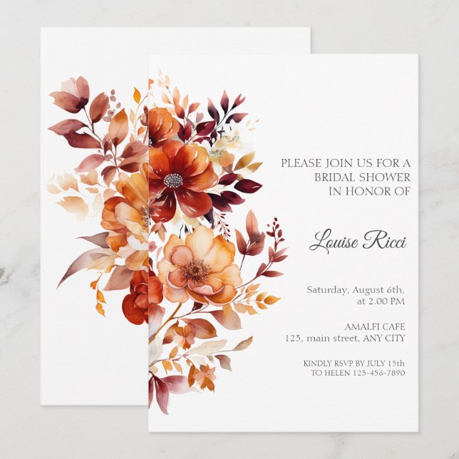 Invitación de Despedida de Soltera Otoño Flor Rúst (Anverso / Reverso)