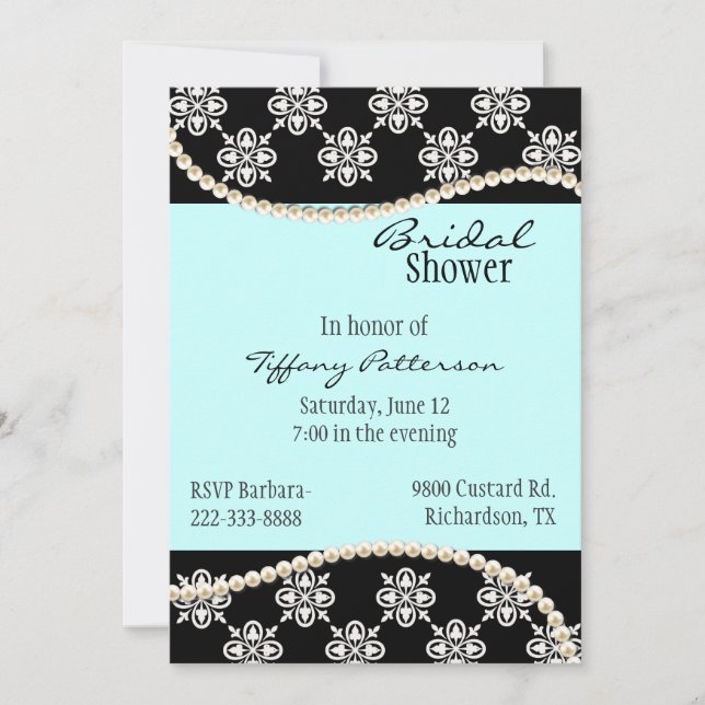 Invitación de Despedida de Soltera Perlas Elegante (Anverso)