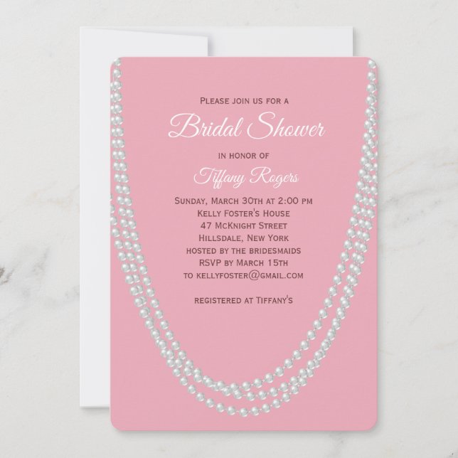 Invitación de Despedida de Soltera Perlas Rosadas  (Anverso)