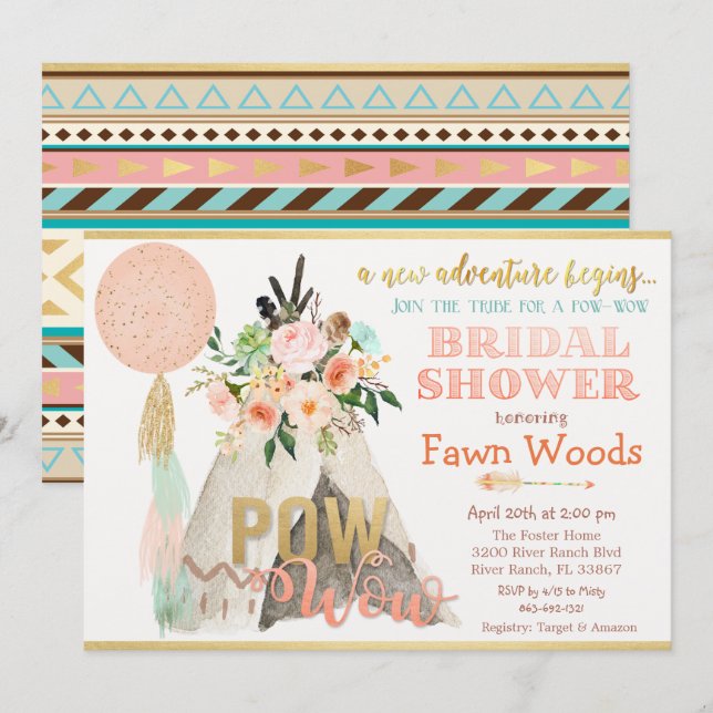 Invitación de Despedida de Soltera Pow Wow Tribal  (Anverso / Reverso)