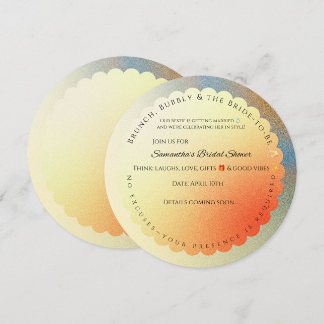 Invitación de Despedida de Soltera Resplandor de A (Anverso / Reverso)
