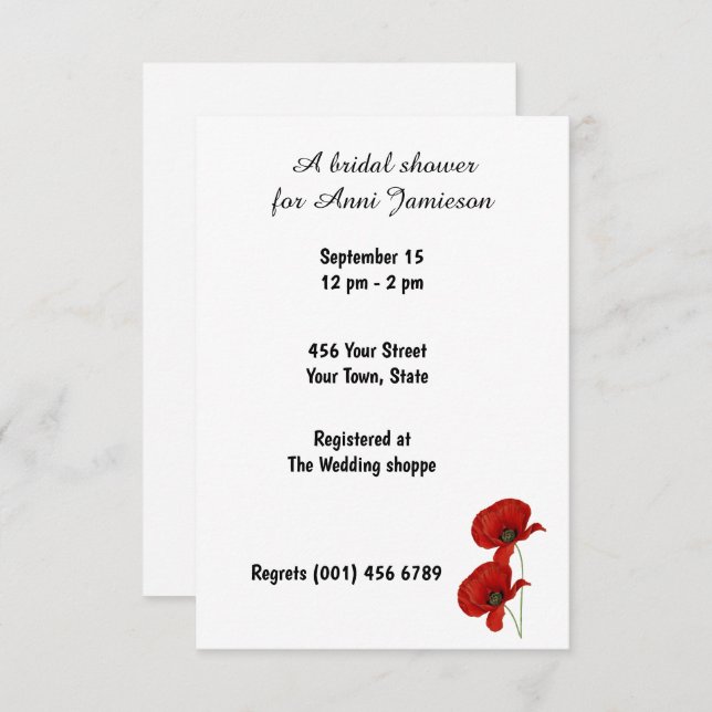 Invitación de Despedida de Soltera Rojo Amapola (Anverso / Reverso)