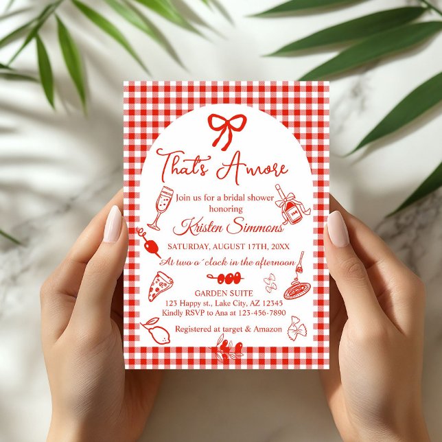 Invitación de Despedida de Soltera Rojo Blanco Tha (That's Amore Italian Food Bridal Shower Invitation)