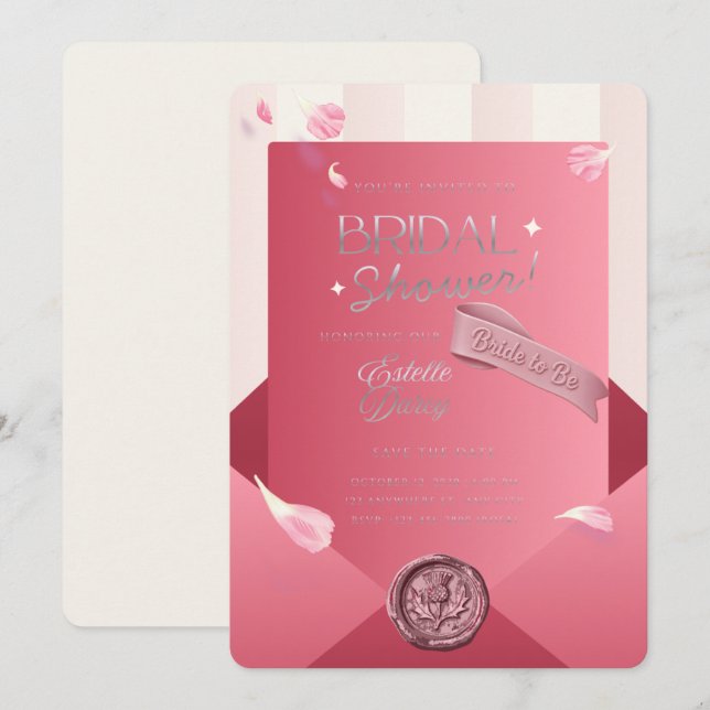 Invitación de Despedida de Soltera Rosa de Lujo |  (Anverso / Reverso)