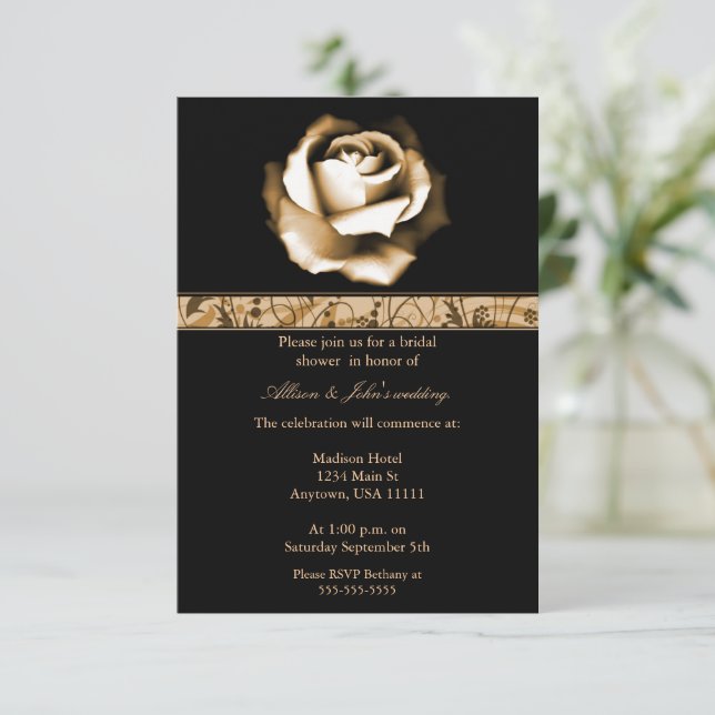 Invitación de Despedida de Soltera Rosa Dorada (Anverso de pie)